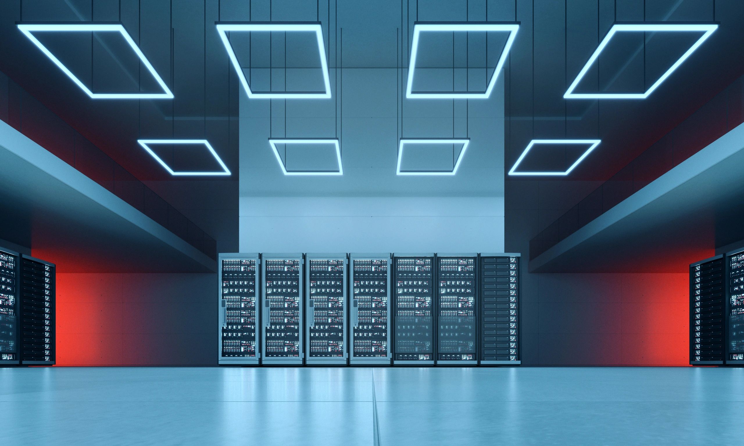 Modern data center representing cybersecurity and network protection