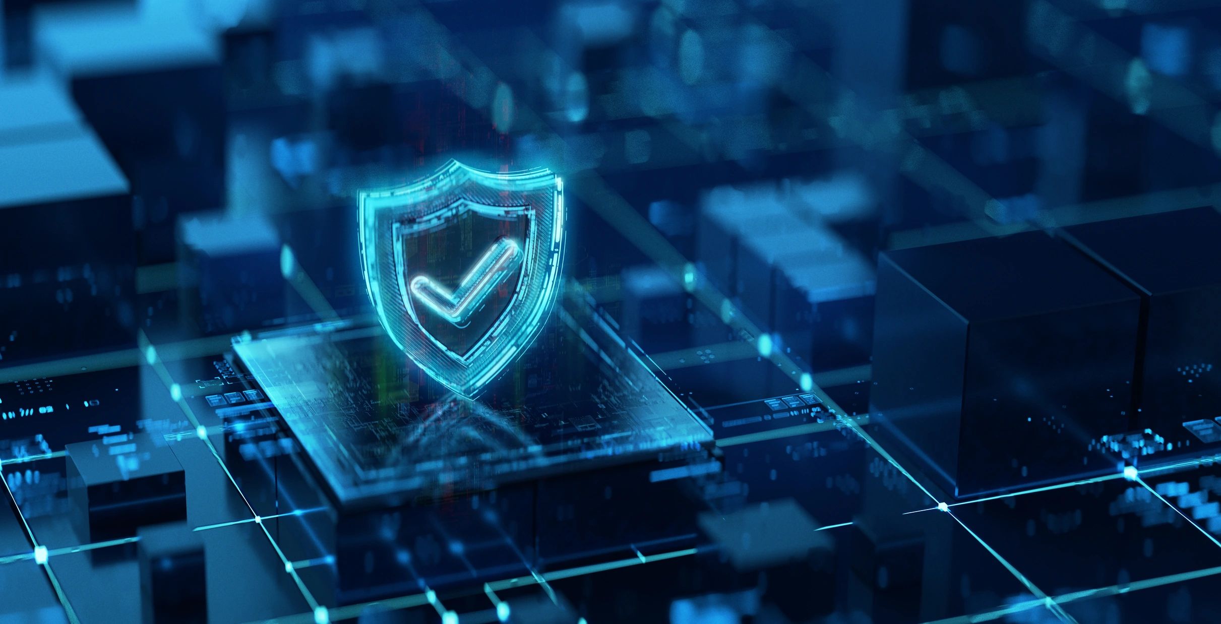Cybersecurity shield graphic representing network protection